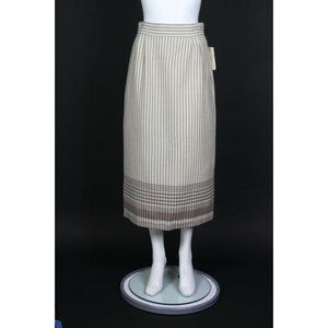 Vintage NWT LOUISBURG SQUARE Ivory Gray Striped Pure Wool Pencil Skirt sz M /608